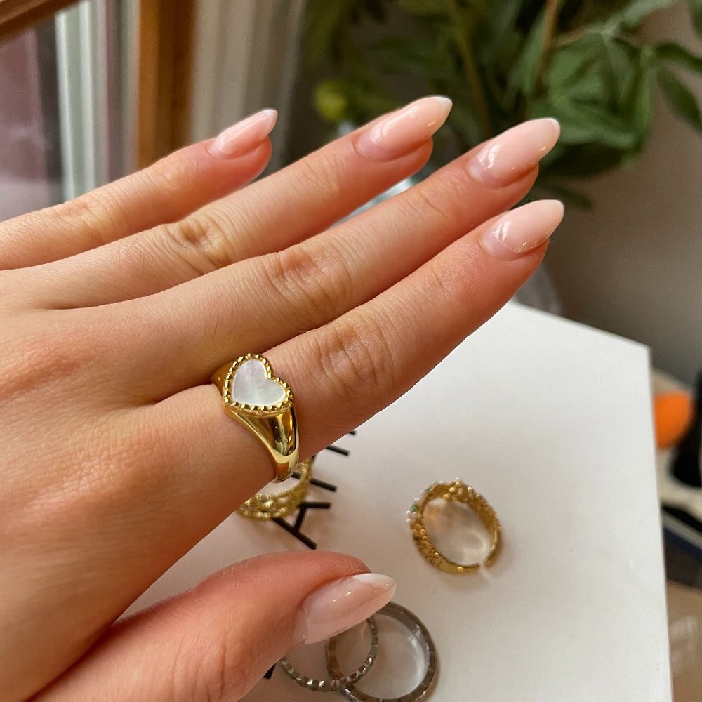 Gold Heart Ring with White Accent